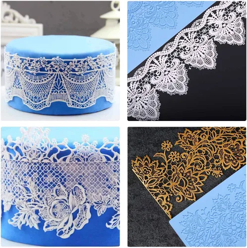 Miniatura 2 de Beasea Molde de encaje de silicona, 5 moldes de fondant de encaje para decoración de tartas, moldes de alfombrilla de patrón de flores, herramientas