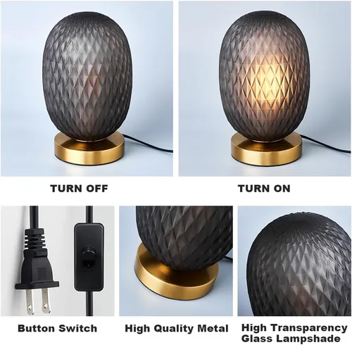 Miniatura 4 de Moderna lámpara de mesa de cristal con forma de globo de mediados de siglo, industrial regulable con control táctil, luces de escritorio, 3 niveles
