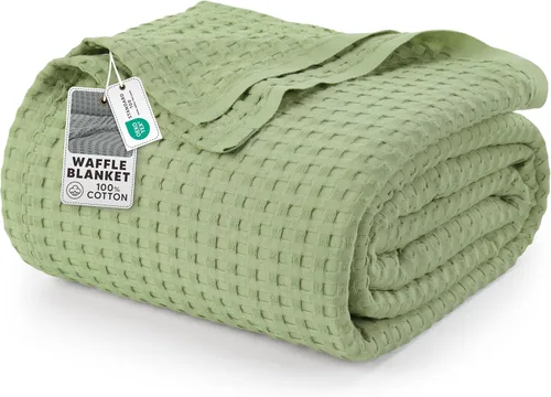 Miniatura 10 de Utopia Bedding Manta de punto gofre de 100 % algodón, tamaño grande para cama, ligera, transpirable, suave y acogedora, regalos para mujeres Blanco