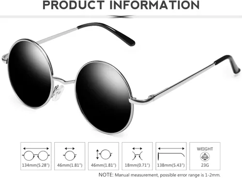 Miniatura 25 de KANASTAL Gafas de sol redondas polarizadas para mujeres y hombres, estilo hippie con protección UV400