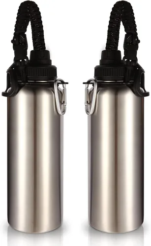 Miniatura 24 de Volhoply Botellas de agua aisladas en paquete de 2, 40 onzas, botella deportiva de acero inoxidable con asa de paracord y tapa con boquilla, taza