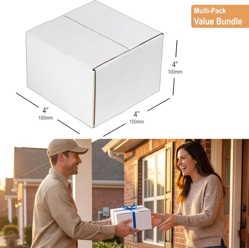 Miniatura 3 de Paquete de 40 cajas de envío de cartón blanco de 4x4x4'', cajas de correo medianas para pequeñas empresas para embalaje, mudanza y almacenamiento