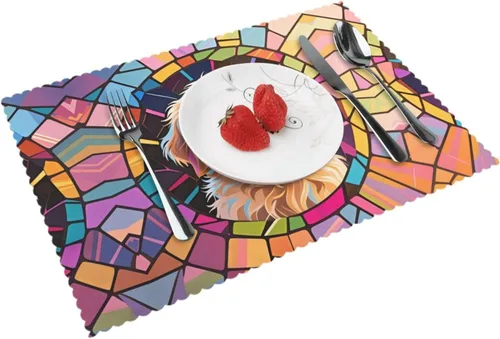 Miniatura 10 de Rectangular Placemats Set of 4, Heat Resistant Cat Printed Kitchen Dining Table Mats
