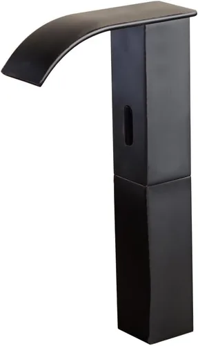 Grifo de lavabo de baño sin contacto con sensor automático, color negro mate, grifo de lavabo, manos libres, cascada con caja de control y mezclador