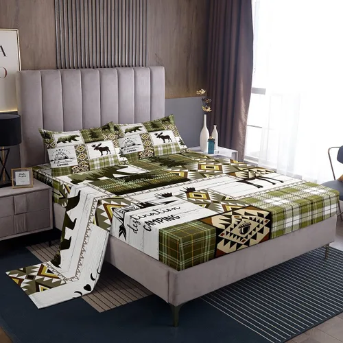 Miniatura 14 de Manfei Juego de sábanas rústicas de ciervo de oso de ciervo, aventura y caza de lobos para niños, niñas y adultos, decoración de habitación