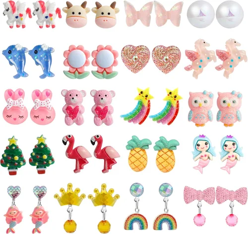 Miniatura 8 de Clip On Earrings Hypoallergenic Clips Earrings Sets Suitable for Ages 4-12 Little Girls, Cute Small Clips On Earrings Jewelry Gifts Set