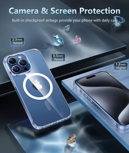Miniatura 396 de FNTCASE Funda para iPhone 13 Pro-Max: Fundas magnéticas transparentes compatibles con Magsafe Slim anti amarillamiento protección contra caídas