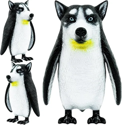 Randimals Penguin & Husky Dog - Juguetes híbridos de animales realistas – Mezcla única de juguetes de safari y animales de granja pequeñas figuras –