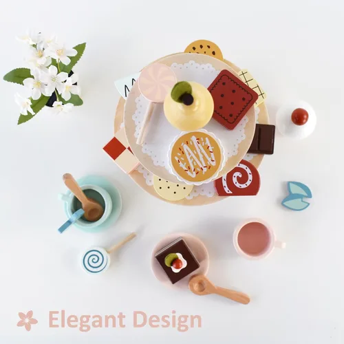 Miniatura 3 de PairPear Juego de Fiesta de Té con Soporte para Postres - Juguetes de Madera de Comida de Juego de Simulación y Accesorios de Cocina para Juego