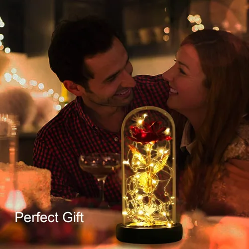 Miniatura 7 de Regalos para mamá, decoración de San Valentín, rosas de La Bella y la Bestia con 40 luces LED, rosa en cúpula de cristal, rosas encantadas, flores