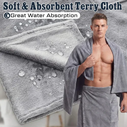 Miniatura 4 de Tudomro 2 toallas de baño para hombre, toalla grande de rizo ajustable con bolsillo para después de la ducha, para hombres, regalo, spa, Gris