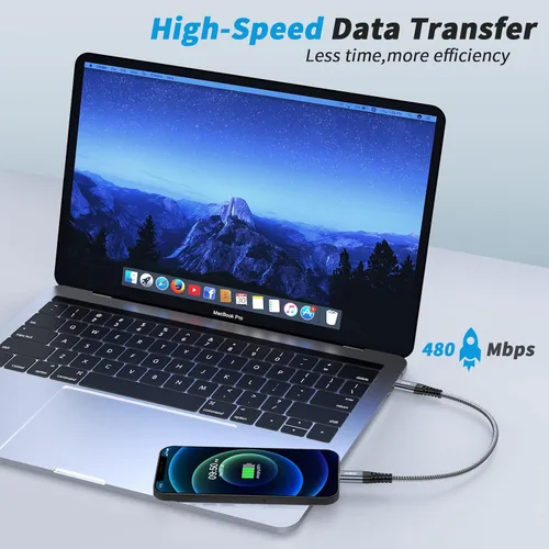 Miniatura 5 de ohbox Paquete de 2 cables USB-C a Lightning de 1 pie, cable de carga para iPhone tipo C con certificación MFi, carga rápida, compatible con iPhone