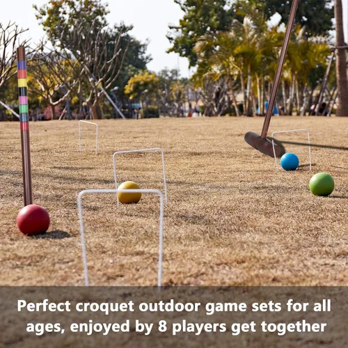 Miniatura 4 de SpeedArmis Juego de croquet de lujo para 8 jugadores con regulación de 32 pulgadas mazos de madera de goma de tamaño estándar de 28 pulgadas, bola