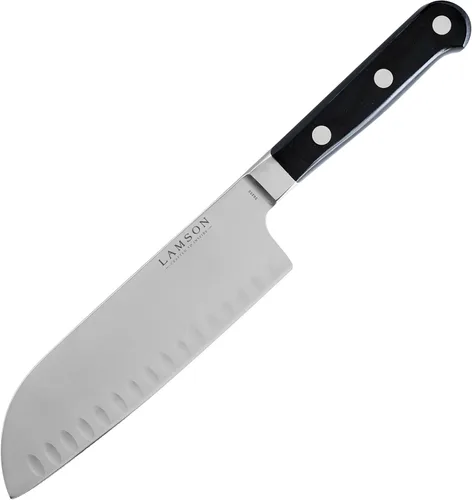 Miniatura 6 de Lamson Cuchillo Santoku de mango de fuego forjado Premier de 7 "con borde Kullenschliff (festoneado)