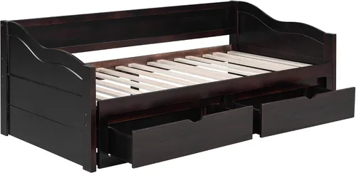 Miniatura 5 de JIVOIT Sofá cama extensible con cama nido y dos cajones de almacenamiento, marco de sofá cama de madera con soportes de listones de madera, diseño