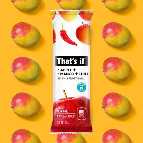 Miniatura 3 de That's it. Manzana+Mango+Chili 100% Natural Gran Sabor Barra de Fruta Seca Real, Vegana, Sin Gluten, Paleo, Kosher, Sin OMG, Sin Conservantes, Sin