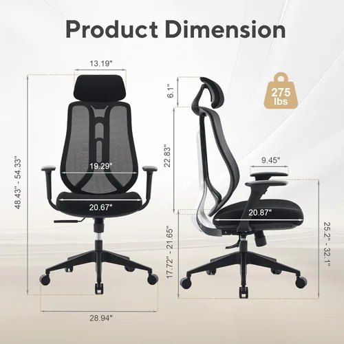 Miniatura 3 de Nouhaus Strato Silla de oficina ergonómica, sillas de oficina en casa de malla, cómodas con reposabrazos 3D, respaldo ajustable en altura, Negro