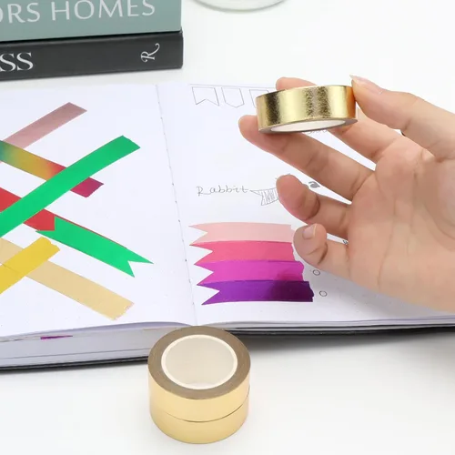 Miniatura 2 de NatSumeBasics 3 cintas adhesivas Washi doradas metálicas de 32 pies x 0.6 pulgadas de papel de aluminio para manualidades, calcomanías adhesivas 3