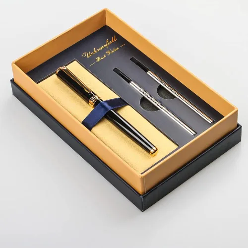 Miniatura 4 de Bolígrafo Rollerball de Lujo Impresionante con Ribete de Oro de 24K, Punta Suiza con Repuestos de Tinta Negra, Juego de Bolígrafo Perfecto como