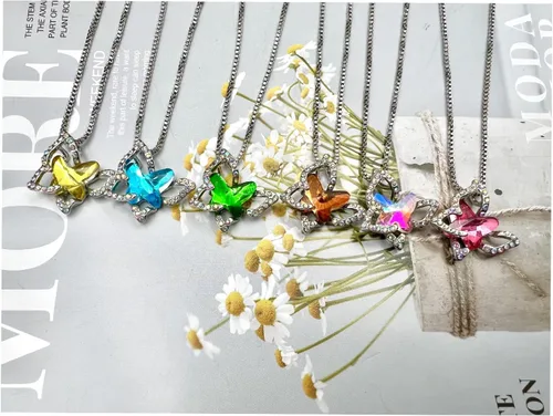 Miniatura 6 de CSIYANJRY99 Collar con colgante de cristal de mariposa, bohemio, tono plateado, cristales, joyas, collares, regalos para mujeres y niñas