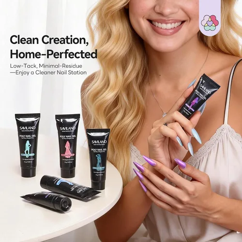 Miniatura 7 de SAVILAND Kit de uñas de poligel sin hema: 6 colores de gel de poliéster de duración de 28 días, kit de uñas de gel de extensión de poli de gel