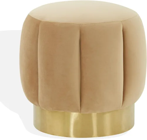 Miniatura 9 de SAFAVIEH Couture Collection Maxine Glam - Otomana redonda tapizada de terciopelo negro/canal dorado para sala de estar, dormitorio, taburete