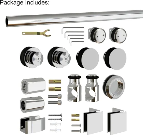 Miniatura 3 de DIYHD NBSHOWERC - Accesorios para puerta de granero de acero inoxidable sin marco, kit de ducha de 5 pies (cromado) Glass not included; Features
