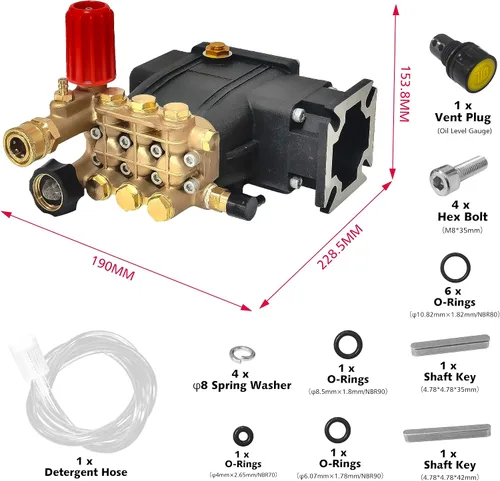 Miniatura 5 de Bomba de lavado a presión de 3400 PSI, 3.0 GPM, bomba de repuesto de eje de 3/4" 2500-3400 psi Restore Cleaning Power • Fits 5–8HP Engines • Brass