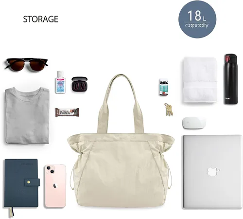 Miniatura 5 de ODODOS Bolsas de compras con cierre lateral de 18 litros, bolsa de hombro ligera, bolso de mano para compras, entrenamiento, playa, viajes