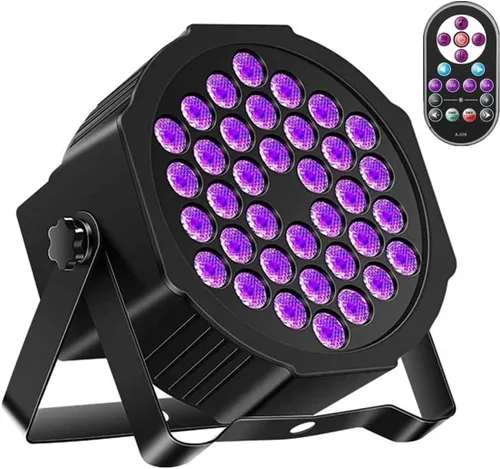 U`King Luces negras para fiesta brillante, 72 W, UV, 36 LED, luz negra que brilla en la oscuridad, luz negra estroboscópica con control remoto DMX