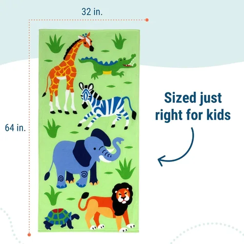 Miniatura 3 de Wildkin Toalla de playa para niños, 100% algodón, suave y absorbente, ideal para piscina y playa, animales salvajes