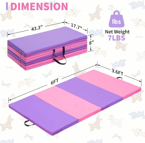 Miniatura 6 de ZENOVA Colchoneta de gimnasia 6'x3'x2''/4'x8'x2'' Colchoneta de ejercicio Colchoneta de gimnasio para aeróbicos en casa Entrenamiento Colchoneta