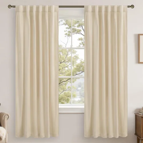 LAMIT - Paneles de terciopelo beige para sala de estar de 72 pulgadas de largo, elegantes cortinas aisladas térmicamente e insonorizadas para