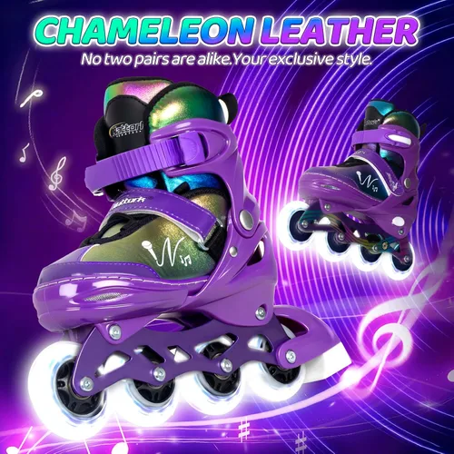 Miniatura 2 de Nattork Patines en línea ajustables para niños y adolescentes con ruedas iluminadas, color degradado, deslizamiento suave Púrpura