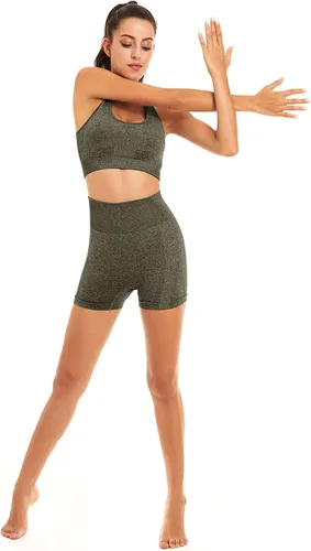 Miniatura 4 de Toplook Conjunto deportivo de 2 piezas para mujer, sin costuras para yoga, entrenamiento, gimnasio pantalones cortos y brasier deportivo