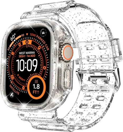 Miniatura 50 de DABAOZA - Correa compatible con Apple Watch de 49 mm, 46 mm, 45 mm, 44 mm, 42 mm, 41 mm, 40 mm, 38 mm, con protector, correa de TPU brillante