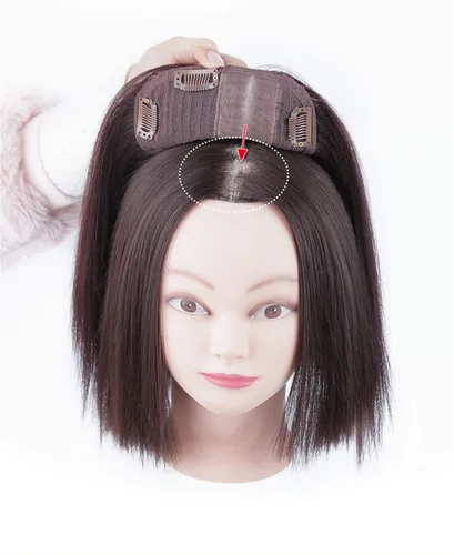Miniatura 3 de LXUE Parte superior de cabello humano con base de seda natural para mujeres con cabello gris y delgado, parte superior de base de 5 x 5.5 pulgadas