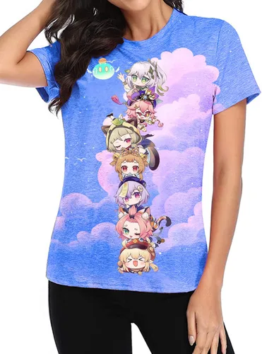 Miniatura 4 de Genshin Impact - Camiseta para mujer, camisetas de Hu Tao con manga corta para fanáticos unisex, patrones de impresión vivos y duraderos