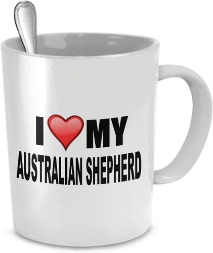 Miniatura 2 de DogsMakeMeHappy Taza de pastor australiano con texto en inglés "I Love My Australian Shepherd", regalos para amantes del pastor australiano