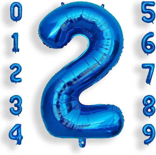 Miniatura 7 de AULE Globos grandes de 40 pulgadas con números 0 azules, globos grandes de números de aluminio, decoraciones de fiesta de cumpleaños de helio
