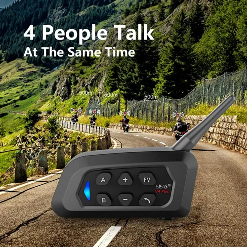 Miniatura 2 de EJEAS V4 Plus Sistema de Comunicación de Casco, Auriculares Bluetooth V5.1 para Motocicleta 1500m con Intercomunicador de Casco, Reducción