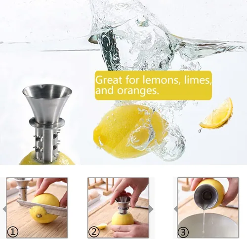 Miniatura 3 de Best Utensils Exprimidor manual de limón de acero inoxidable, exprimidor de cítricos de mano de acero inoxidable 18/8 y vertedor de limón (1)