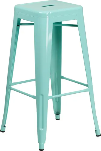 Miniatura 35 de Flash Furniture Lily - Juego de 4 taburetes de bar de metal rojo sin respaldo de 30 pulgadas de alto grado comercial para interiores y exteriores
