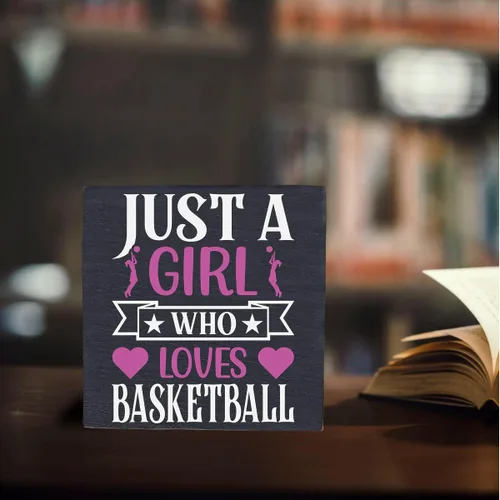 Miniatura 4 de HTBIG Funny Just a Girl Who Loves Basketball Box Sign Rustic Basketball Lovers Wood Box Sign Art Home Girl Bedroom Shelf Desk Decor 5 x 5 pulgadas