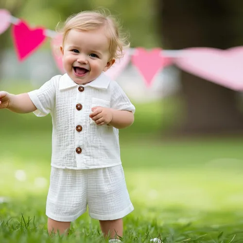 Miniatura 2 de Conjunto de ropa para bebés varones, camisas abotonadas para niños pequeños e infantes + pantalones cortos de gasa de algodón, conjunto de verano