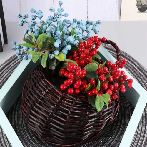 Miniatura 5 de Cesta colgante tejida hecha a mano de mimbre natural Haning cesta de almacenamiento para decoración de pared de boda café