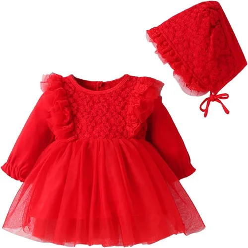 Miniatura 7 de Vestido de otoño de manga larga para niña pequeña, vestido de encaje con flores, boda, primer cumpleaños, bautizo, vestido con sombrero