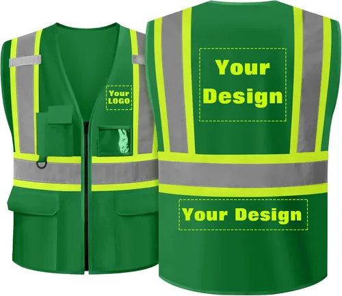 Miniatura 38 de Chaleco de seguridad personalizable con logotipo con 5 bolsillos y cremallera reflectante de alta visibilidad clase 2 ropa de trabajo al aire libre