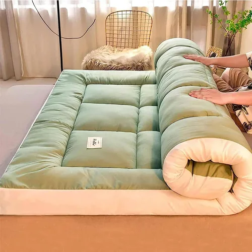 Colchón japonés de suelo, colchón de futón grueso japonés, transpirable, plegable, colchón de campamento para adultos (tamaño A, color: verde)