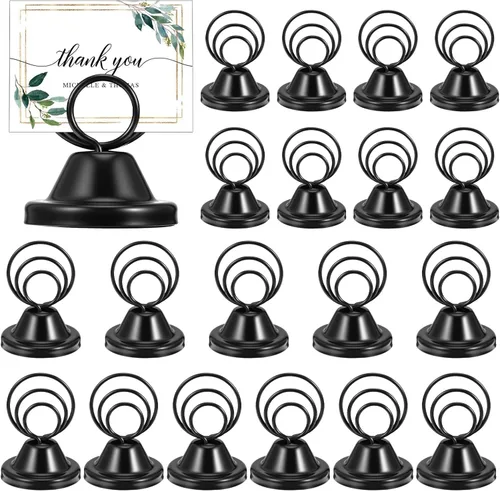 20 soportes para números de mesa, soportes de metal circulares con nombre base, clips de menú para boda, fiesta, recepción, soportes de fotos, color